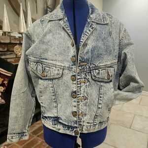 Acid Wash Denim Jacket Cropped Button Down